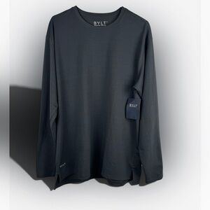 BYLT Premium Basics Crew Neck L/S Split Hem T-Shirt Charcoal Gray Size XL